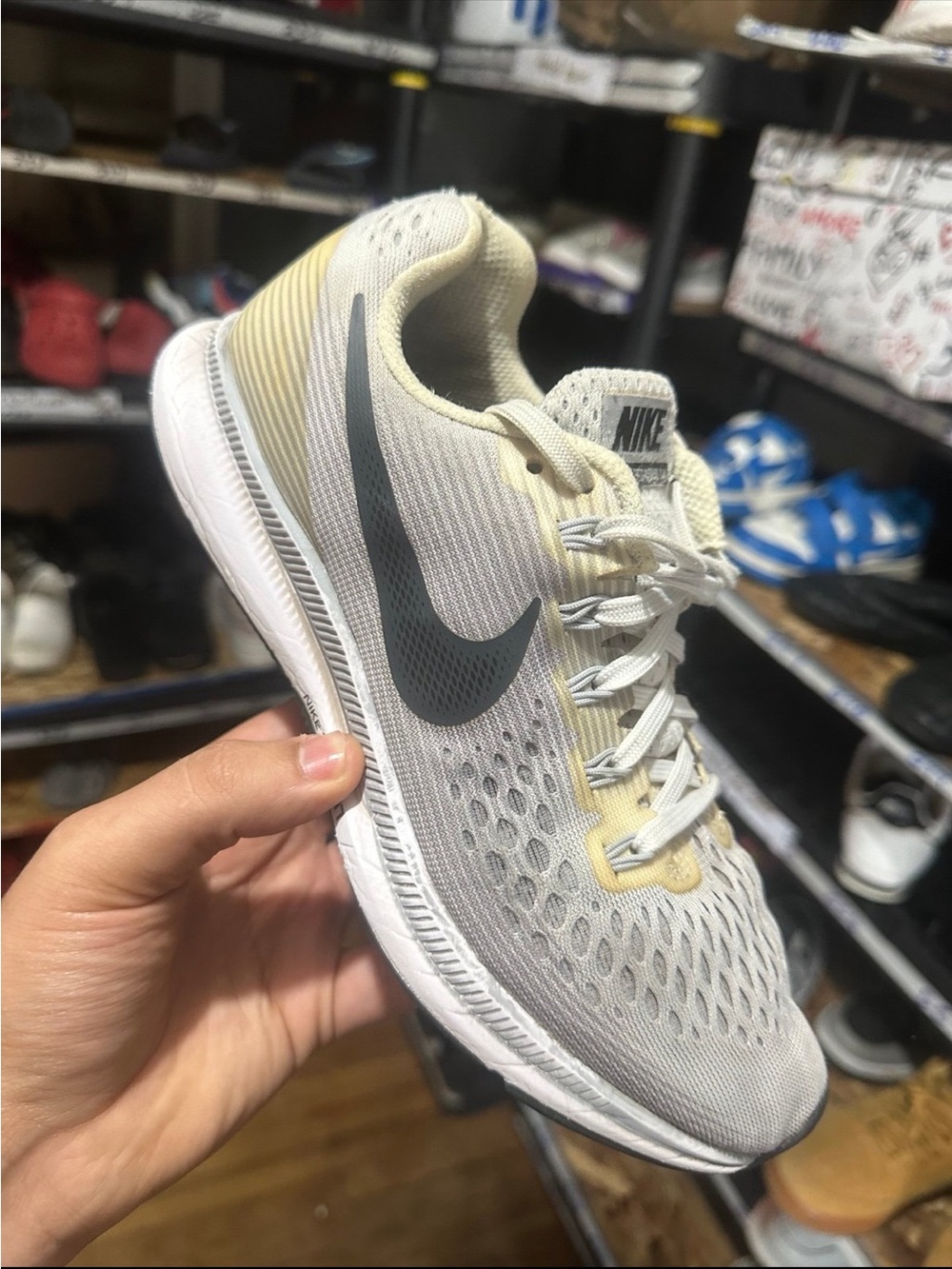 Nike Gray and Pale Yellow Mesh Running Shoe